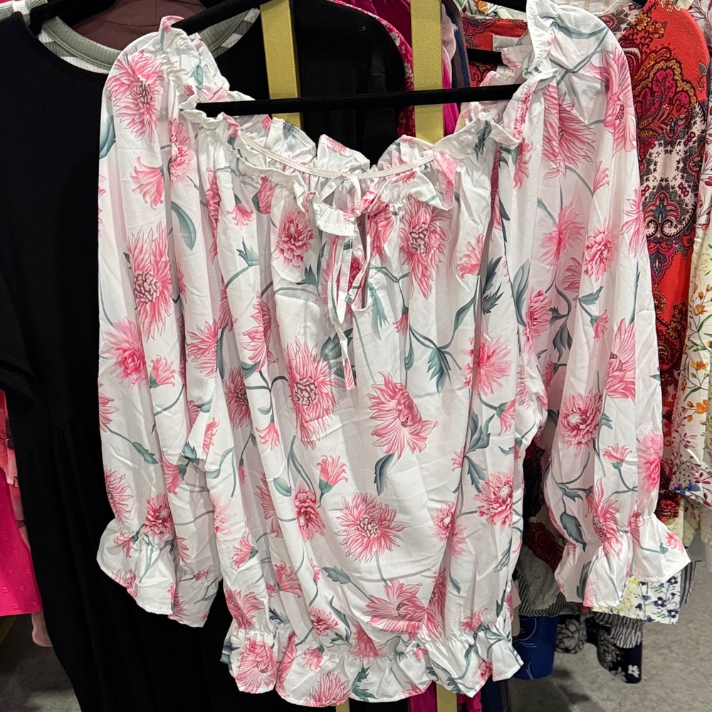Floral Off-Shoulder Peasant Top - Pink Floral